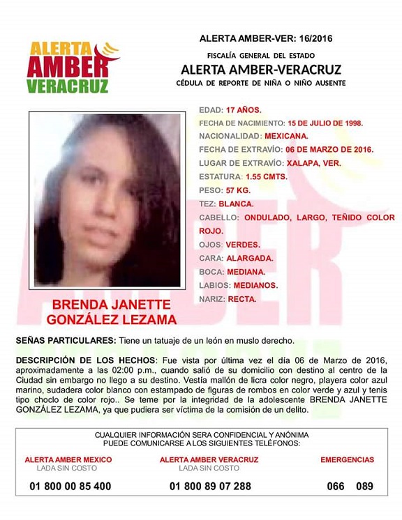 Alerta Amber para Brenda Janette González Lezama.