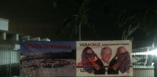 Militantes de Morena borran rostro de Nahle en propaganda