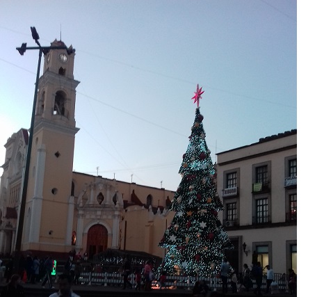 Árbol navideño en la Plaza Lerdo de Xalapa.